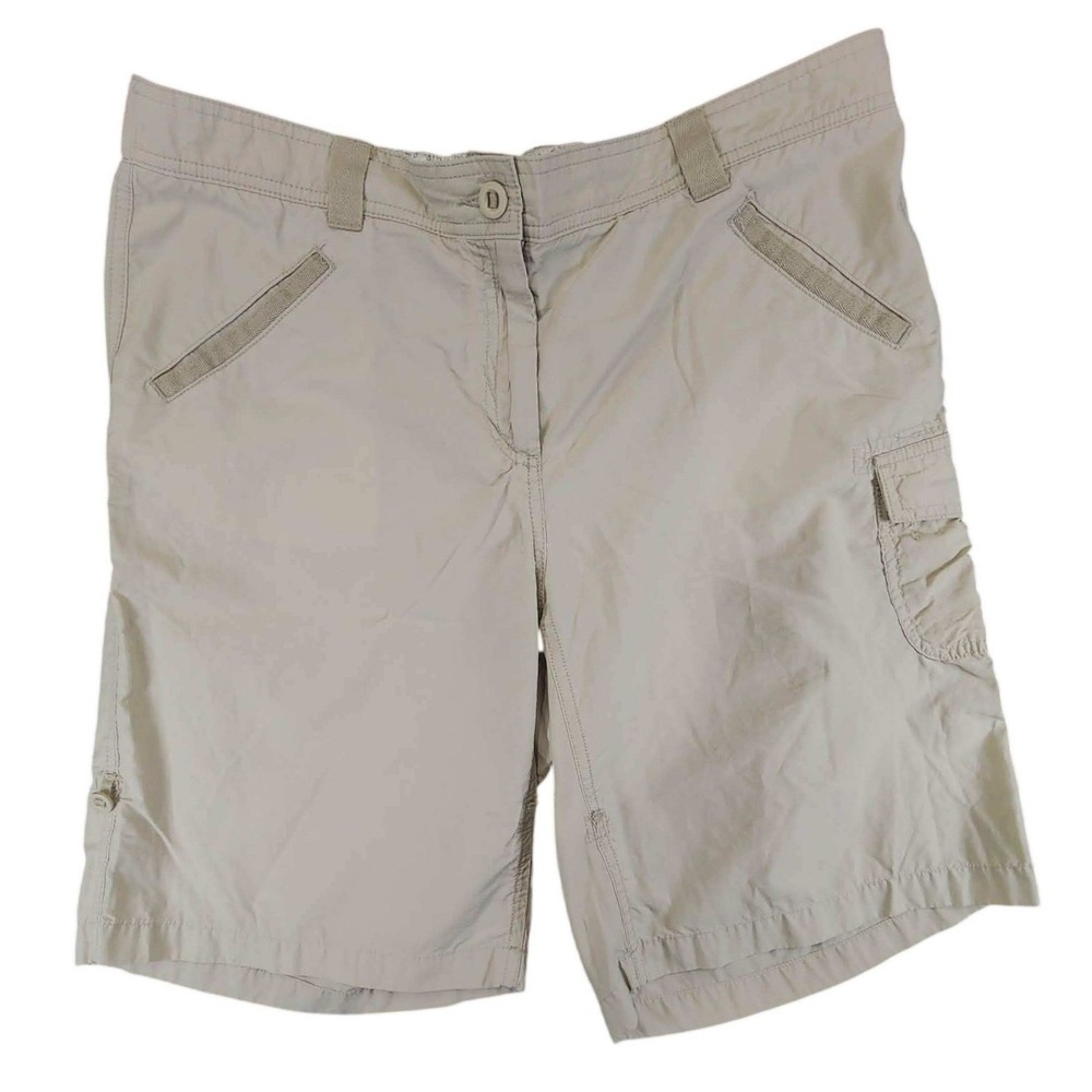 Lands End Cargo Shorts Women Size 14 Khaki Tan Utility Hiking Outdoor Pockets